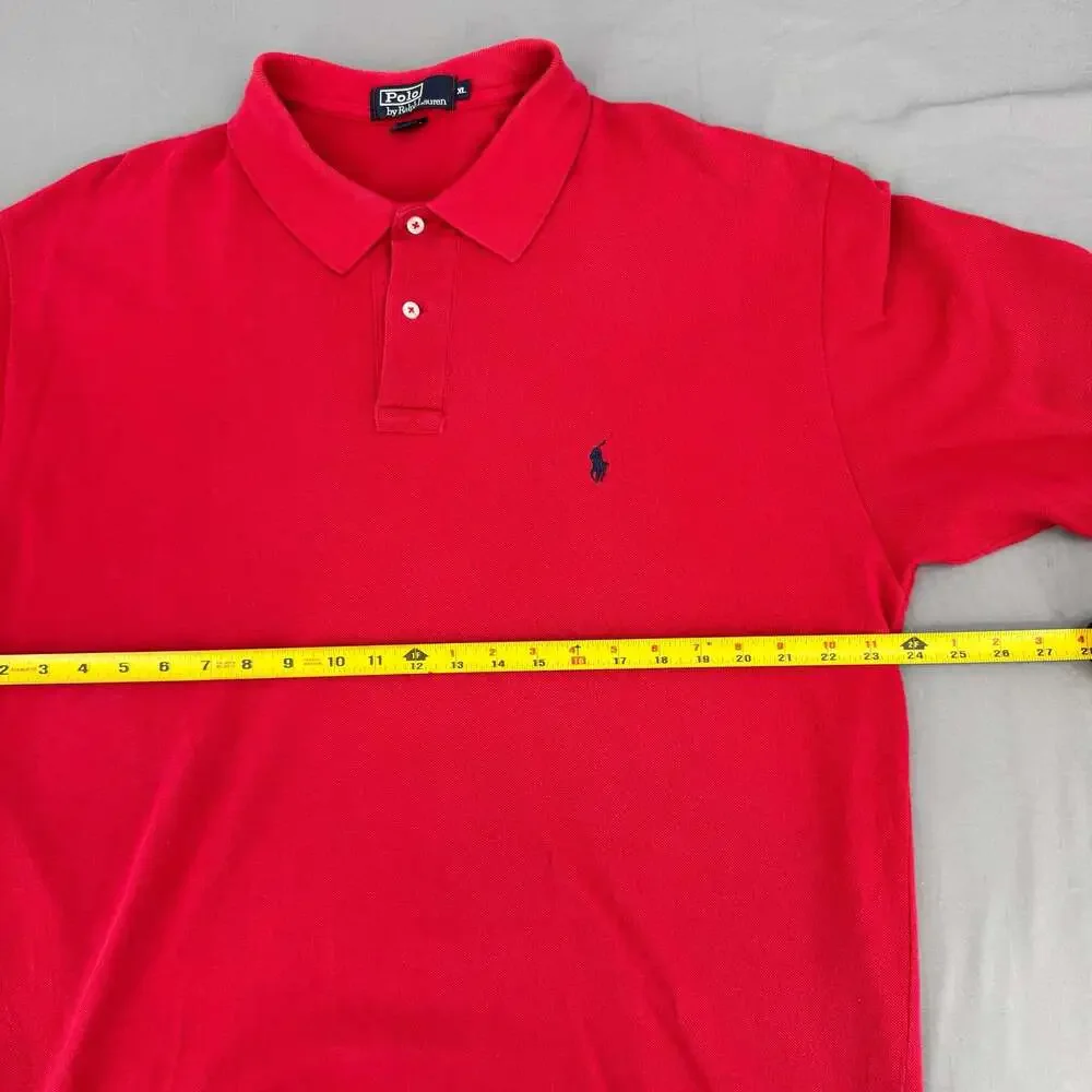 Vintage 90s Polo Ralph Lauren XL Red Polo Shirt USA Made Navy Pony 100% Cotton